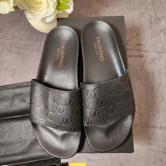 Valentino By Mario Valentino Other - Mario Valentino Eros Black Logo Slide Sandals Size 10 NIB Made in Italy